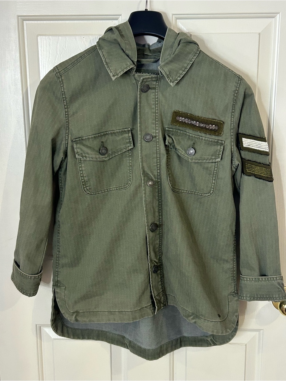 American Eagle Military Shirt Jacket Olive Army Green Hooded Women’s Size Medium